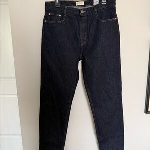 Men's Dark Blue Straight Tapered Jeans